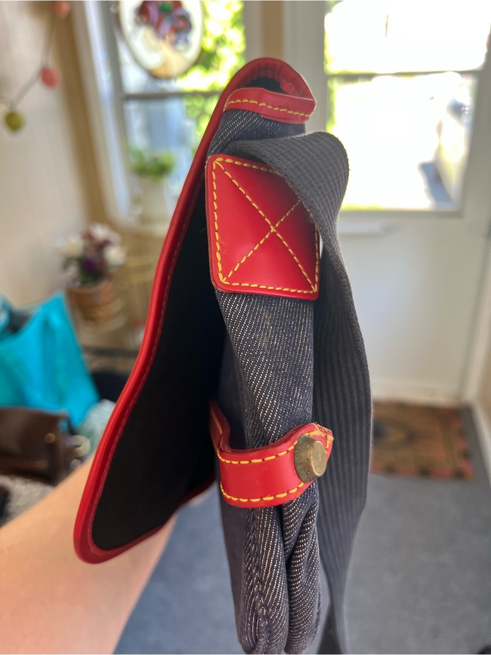 Dooney & Bourke Navy Canvas Shoulder Bag with Red Trim - Picture 6 of 7